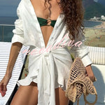 Solid Color Collared Long-sleeved Casual Shirt Style Lace Up Vacation Mini Dress
