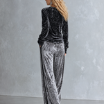 Chic And Casual Black Sequin Star Velvet T-shirt