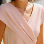Solid Color Crossover V-neck Short-sleeved Slim-fit Casual Top