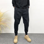 Plush Casual Black Cuffed Harem Loose Pants