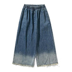 Japanese Retro Denim Gradient Color Raw Edge Wide Leg Pants
