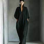 Costanza | Maxi black dress with kimono sleeves and V-neck