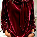 Celeste Velvet Flowing Blouse with Bow Detail