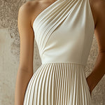 【24-hour shipping out】Elegant High-end Evening Gown White Pleated Sleeveless Midi Dress