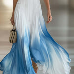 Elegant And Flowing V-Neck Pleated Chiffon Blue Gradient White Maxi Dress