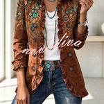 Stylish and Unique Printed Ruffle Trim Button-down Long Sleeve  Jacket