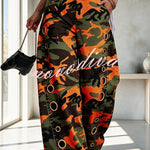 Faux Denim Unique Print Mid Rise Silver Stud Detail  Pocket Barrel Pants