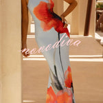 Floral Print Sleeveless Slim-fit Elegant Fishtail Maxi Dress