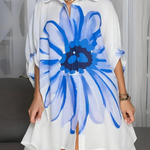 Half Sleeves Loose Buttoned Flower Print Lapel Mini Dresses Shirt Dress