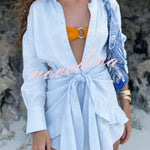 Solid Color Collared Long-sleeved Casual Shirt Style Lace Up Vacation Mini Dress