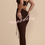 Emara Stretch Mesh Hand Beaded Trim Gathered Sweetheart Crop Halter Vacation Tank