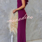 Fashionable Mesh Sleeveless One-shoulder Waist-revealing Maxi Dress