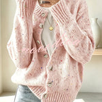 Atmospheric Mixed Color Knit Colorful Dots Button Up Long Sleeve Cardigan