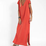 Zeagoo Women's Casual V-neck Short Sleeve Loose Fit Slit Dress