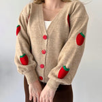 Zeagoo Women's Casual Two Pieces Sets Strawberry Pattern Sweater Cardigan and Long Pants