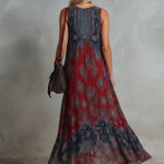 Retro Ethnic Bohemian Print Chiffon Sleeveless Maxi Dress