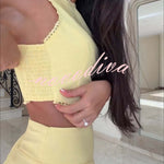 Lily Cutout Trim Side Stretch Crop Top and Elastic Waist Pocket Midi Skirt Set