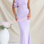 Fashionable Mesh Sleeveless One-shoulder Waist-revealing Maxi Dress
