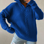 Zipper Lapel Twist Loose Solid Color Knitted Sweater