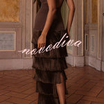 Western Chic Layered Tassels Hem Sleeveless Tank Maxi Dress