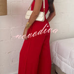 Elaris Linen Blend V-neck Tie-up Waist Pocketed H-line Wide Leg Jumpsuit