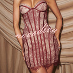 Jaya Floral Lace Contrast Structural Detail Back Lace-up Strapless Slit Mini Dress