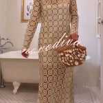 Summer Fashion Floral Crochet Cutout Fabric Long Sleeve Slit Vacation Midi Dress