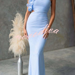 Fashionable Mesh Sleeveless One-shoulder Waist-revealing Maxi Dress