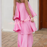 Soft and Smooth Satin Tiered Slip Square Neck A-line Maxi Dress