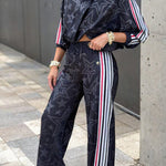Rylee Colorblock Striped Star Print High Rise Elastic Waist Wide Leg Pants