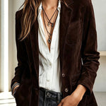 Stylish Suede Lapel Long-sleeved Casual Button-down Jacket