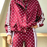 Lucienne Polka Dot Striped Star Print Zipper High Neck Pocket Sporty Jacket