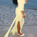 Yellow Cape Backless Maxi Dress