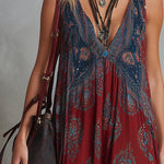 Retro Ethnic Bohemian Print Chiffon Sleeveless Maxi Dress