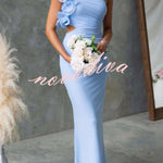 Fashionable Mesh Sleeveless One-shoulder Waist-revealing Maxi Dress