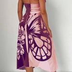 Fashionable Color-blocked Butterfly Print Resort Cover-up Midi Dress