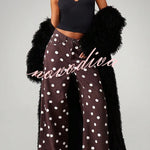 Retro Style Polka Dot Print High Waist Pocketed Wide Leg High Waisted Jeans