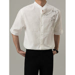 Loose Stand Collar Embroidered Shirt