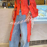 Garcella Satin Jacquard Printed Batwing Sleeve Loose Kimono Long Coat