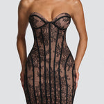 Jaya Floral Lace Contrast Structural Detail Back Lace-up Strapless Slit Mini Dress
