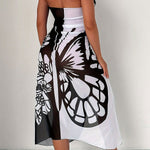 Fashionable Color-blocked Butterfly Print Resort Cover-up Midi Dress