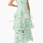 Cocktail Events 3D Embroidery Floral Detail Off Shoulder Tiered Hem Maxi Dress
