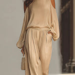Off-the-shoulder Lantern Sleeve Satin Wide-leg Set
