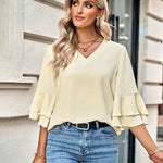 Zeagoo Zeagoo Women's Chiffon Shirt 3/4 Sleeve V Neck Blouses Elegant Split Sleeve Shirt Tops
