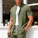 KZZ Men's Linen-Blend Two-Piece Loungewear Set