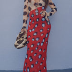 Sabine Animal and Butterfly Print Colorblock Long Sleeve Bias Cut Maxi Dress