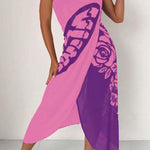 Fashionable Color-blocked Butterfly Print Resort Cover-up Midi Dress