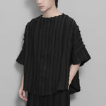 Vertical Striped Retro Tassel Stitching Short-sleeved Shirt