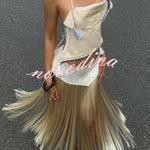 Fashionable Lace Appliqu¨¦ Tassel Hem Vacation Maxi Skirt