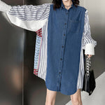 Vintage Patchwork Denim Long-sleeved Shirt